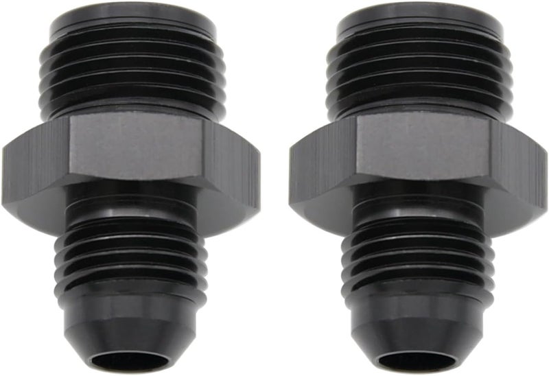 KRD PERFORMANCE Aluminum -6AN AN6 Male Flare to 11/16 x 18 Thread Inverted Seat Adaptor Fittings Male Inv Flare Connector, Black, Pack of 2 - Image 1